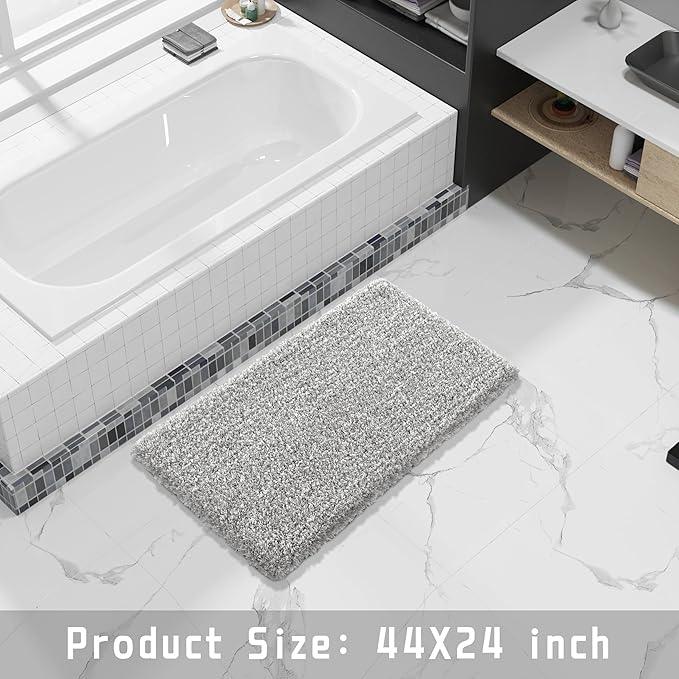 Yimobra Luxury Bathroom Rugs, Fluffy Bath Mats, Non Slip, Water Absorbent Microfiber, Machine Washable, Plush Carpet Shower Rugs, Thick Matts for Bathroom Floor&Tub, 44"x 24", Light Gray and White - ModernBath