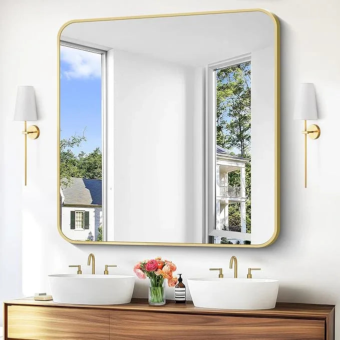 BONEWEI Gold Bathroom Mirror,48x48 inch Wall Mirror for Bathroom Wall Mounted,Round Rectangle Mirror for Bathroom Over Sink,Modern Frame for Home Decor Living Room,Bedroom Entryway,Horizontal/Vertical - ModernBath