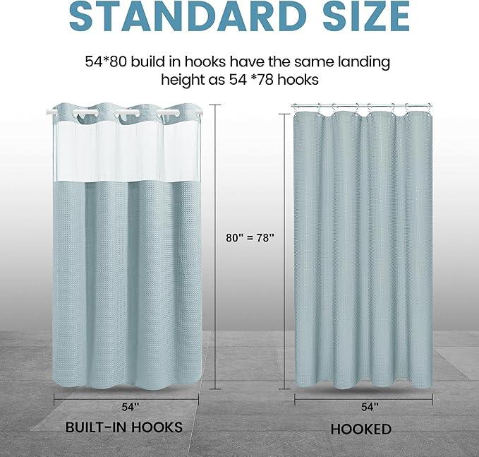 EUTXL Fog Blue Stall No Hook Shower Curtain with Snap in Liner,230GSM Waffle Weave Shower Curtains for Bathroom,54W x 80H - ModernBath