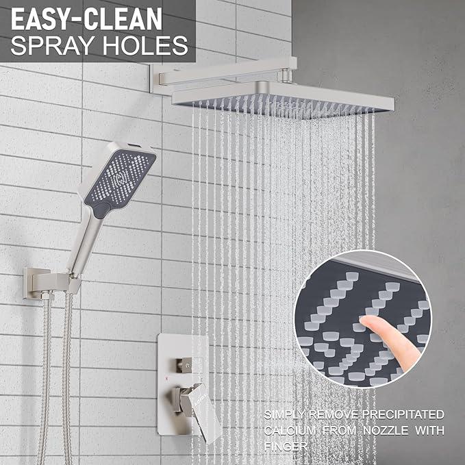 Shower System 13-Inch Rainfall Shower Head - 3 Setting Handheld Sprayer, Complete Bathroom Set with Faucet Mixer Trim Kit & Valve Brushed Nickel - ModernBath