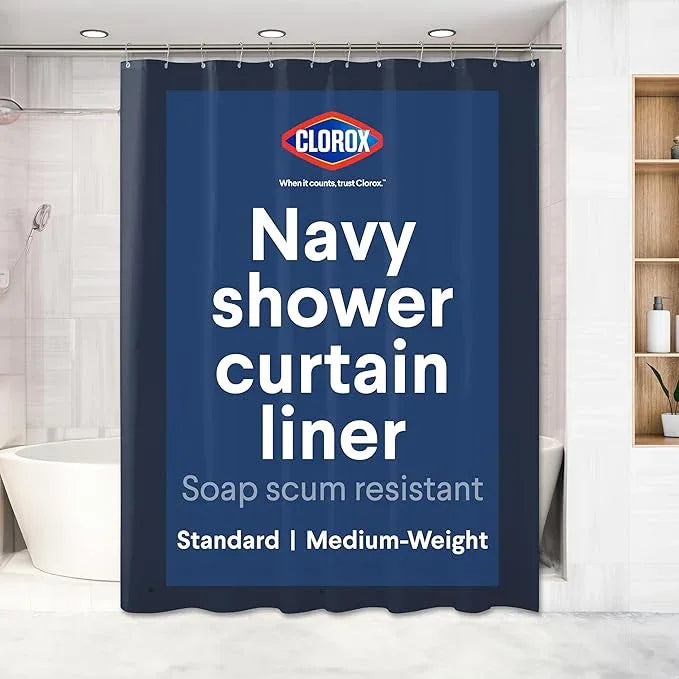 CLOROX Shower Curtain Liner, Premium Colored Medium-Weight Durable Waterproof 6g PEVA for Bathroom with Weighted Magnets, Standard Size 72" x 72", Blue - ModernBath
