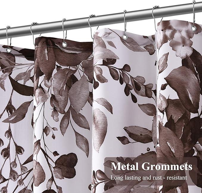 BOODII Dark Brown Plant Watercolor Shower Curtains 72 inches Long Floral Leaf Shower Curtain for Bathroom Botanical Leaves Hunter Brown Eucalyptus Curtain Jungle Bathroom Decor 72x72 - ModernBath