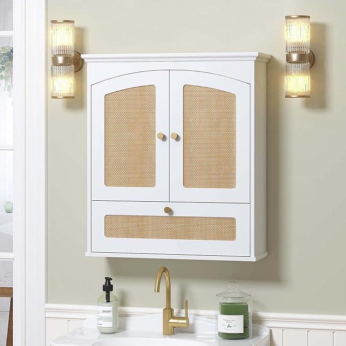 Spirich Bathroom Cabinet Wall Mount, Medicine Cabinet for Bathroom, Over The Toilet Storage Cabinet with Rattan Doors and Tilt-Out Cube - ModernBath