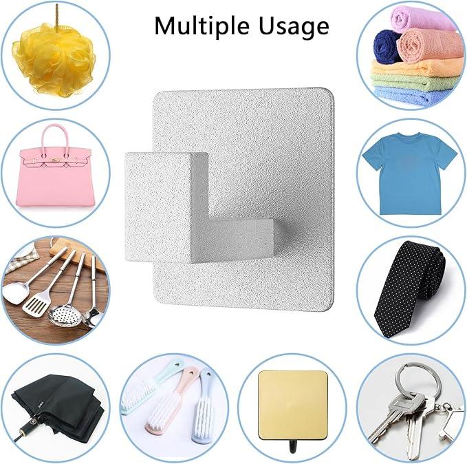 VAEHOLD 4 Pack Adhesive Towel Hooks, Heavy Duty Wall Hooks Aluminum Hooks Stick on Door, Kitchen, Bathroom for Hanging Coat, Hat, Towel, Robe, Clothes (Silver) - ModernBath