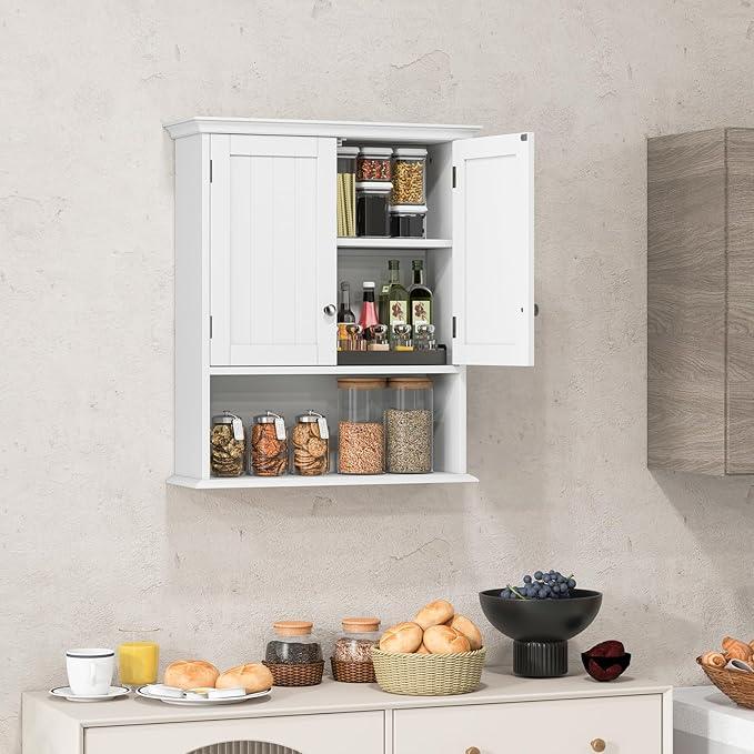 Giantex Bathroom Cabinet Wall Mount, Medicine Cabinet with Adjustable Shelf, Open Shelf, Over The Toilet Space Saver Storage Organizer for Laundry Room, Kitchen, Cupboard (White) - ModernBath