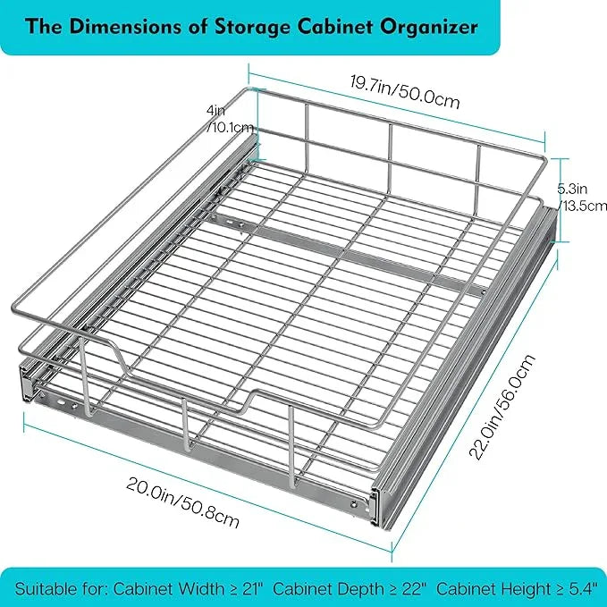 Pull Out Cabinet Organizer 20" W X 22" D, Slide Out Drawers For Kitchen Organizers and Storage, Pull Out Drawers For Cabinets Capacity Heavy Duty Caddy, Cabinet Shelves Chrome-Plated, Bathroom Pantry - ModernBath