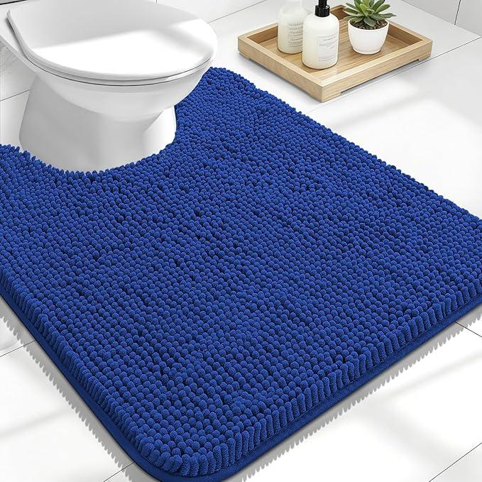 OLANLY Toilet Rugs U-Shaped 24x20, Extra Soft Absorbent Chenille Contour Bathroom Rugs for Toilet, Dry Quickly, Machine Washable, Non-Slip Bath Mat, Royal Blue - ModernBath