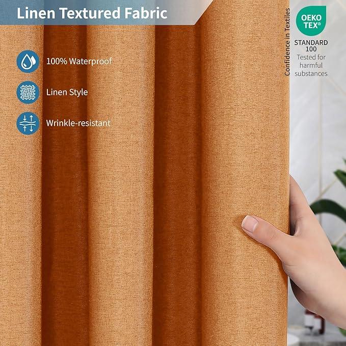 THAIGEE 2-in-1 Waterproof Fabric Shower Curtain or Liner,Linen Textured,Breathable TPU & Washable Bathroom Shower Curtain Set with 12 Plastic Hooks,Modern,72"x72" Orange - ModernBath