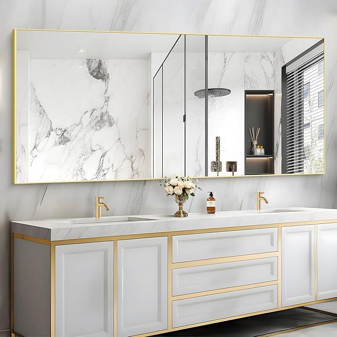 COFENY 36x72inch Bathroom Mirror, Gold Rectangle Mirror with Thin Metal Frame, Large Rectangular Wall Mirrors for Bathroom, Living Roomm, Hair Salon, Big Farmehouse Mirror Hang Horizontal/Vertical - ModernBath