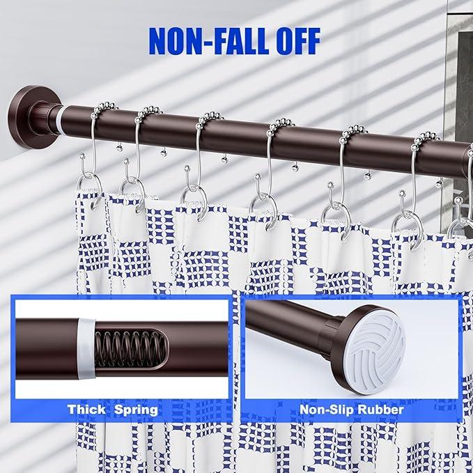 Ausemku Shower Curtain Rod 32-65 Inch Adjustable - 1 Inch Diameter Heavy Duty No drill Spring Tension Shower Rod, Non-Slip Rustproof Telescopic Rod for Bathroom, Brown - ModernBath