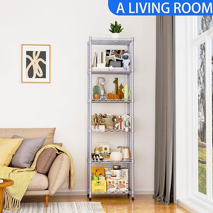 REGILLER 6 Wire Shelving Steel Storage Rack Adjustable Unit Shelves for Laundry Bathroom Kitchen Pantry Closet(Silver, 11.7" D x 16.8" W x 63" H) - ModernBath