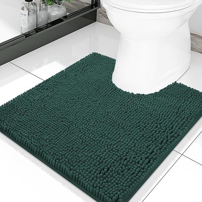 Smiry Luxury Chenille Toilet Rugs U-Shaped 20x20, Soft Absorbent Non-Slip Contour Bathroom Rugs for Toilet, Machine Washable Contoured Bath Mats, Green - ModernBath