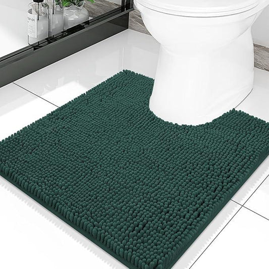 Smiry Luxury Chenille Toilet Rugs U-Shaped 20x20, Soft Absorbent Non-Slip Contour Bathroom Rugs for Toilet, Machine Washable Contoured Bath Mats, Green - ModernBath