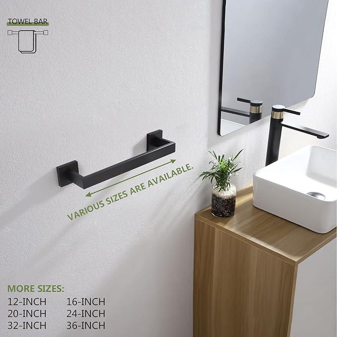 KOKOSIRI 12-Inch Single Towel Bar, Bathroom Kitchen Towel Holder, Wall Mounted SUS304 Stainless Steel Towel Rack, Matte Black, B4003BK-L12 - ModernBath