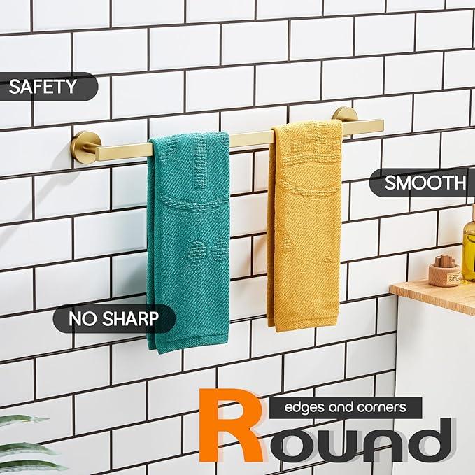 24 Inch Bathroom Towel Bar Bath Towel Rack Kitchen Towel Holder Towel Rails Wall Mounted SUS304 Stainless Steel Brushed Gold AN4001GD-L24 - ModernBath