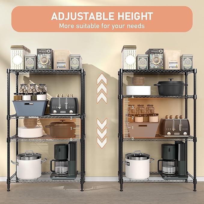 1400 lbs 4 Tier Storage Rack Metal Wire Shelving Unit, Storage Standing Household Shelf Organizer for Kitchen Pantry Closet Garage Basement Utility Room, Black 15.8" D x 45.3" W x 59.4" H - ModernBath
