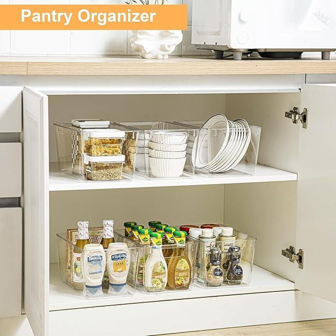 Attelite Clear Plastic Storage Bins,Large 6 Pack Pantry Organizer with Handle,BPA Free Plastic Storage Containers for Fridge,Closet,Bathroom,Under Sink and Kitchen Organization - ModernBath