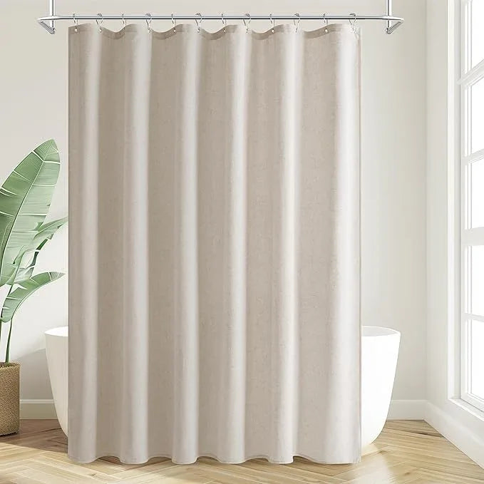 Jowels Oatmeal Linen Shower Curtain, Boho Farmhouse Shower Curtain Set for Bathroom, 200GSM Luxury Weighted Water Resistant Fabric Textured Shower Curtains with 12 Metal Hooks, 72Wx90H - ModernBath