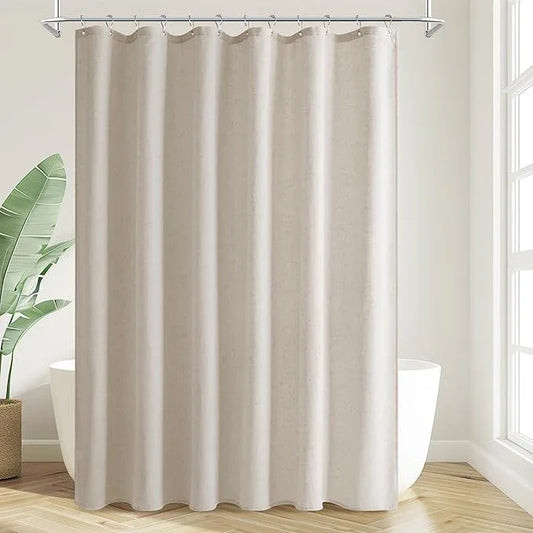 Jowels Oatmeal Linen Shower Curtain, Boho Farmhouse Shower Curtain Set for Bathroom, 200GSM Luxury Weighted Water Resistant Fabric Textured Shower Curtains with 12 Metal Hooks, 72Wx90H - ModernBath