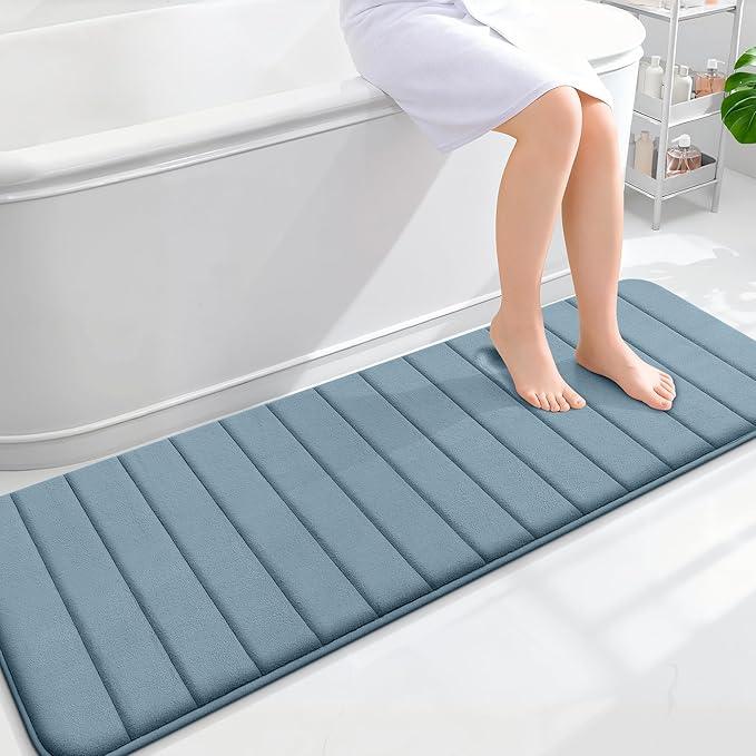 OLANLY Memory Foam Long Bathroom Rugs Runner 59x20, Super Soft Absorbent Bath Mat, Quick Dry, Machine Washable Shower Floor Rugs, Bathmat Carpet, Bathroom Home Decor Accessories, Airy Blue - ModernBath