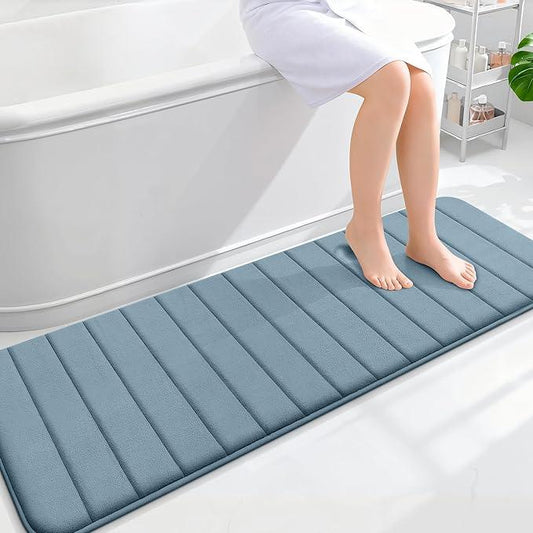 OLANLY Memory Foam Long Bathroom Rugs Runner 59x20, Super Soft Absorbent Bath Mat, Quick Dry, Machine Washable Shower Floor Rugs, Bathmat Carpet, Bathroom Home Decor Accessories, Airy Blue - ModernBath