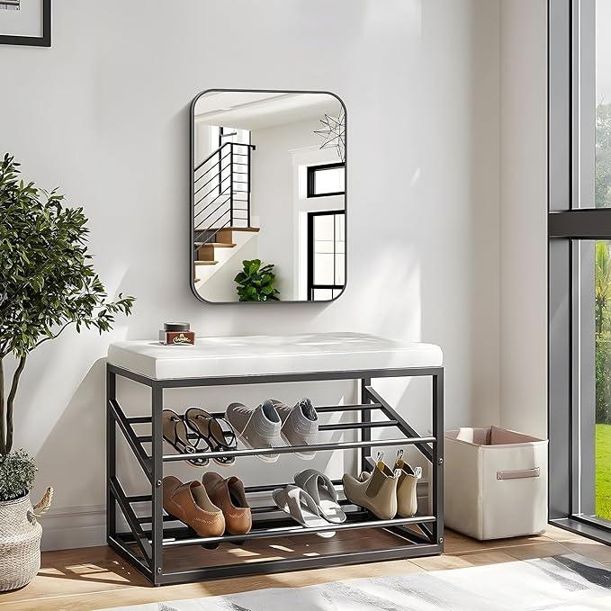 CIVENO Bathroom Mirror, 18 x 24 inch Metal Framed Black Rectangle Mirror, Rounded Corner Rectangular Vanity Mirror, Wall Mounted Mirror for Modern Bedroom Living Room Hangs Horizontal or Vertical - ModernBath