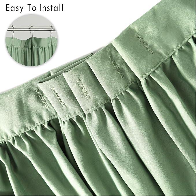 Homechoice Decor Light Green Ruffle Shower Curtain, Vintage Handcrafted Bow Tie Bath Curtain for Master Bathroom, Ruched Microfiber Bathroom Curtain with 12 Buttonholes, 72" W x 72" H (LQ-10) - ModernBath