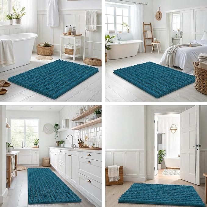Smiry Bathroom Rugs Mat 24x16, Extra Soft Absorbent Chenille Bath Rugs, Non Slip Rubber Backing Machine Washable Quick Dry Bath Mats for Bathroom Floor, Tub, Shower, Home Decor Accessories, Lake Blue - ModernBath