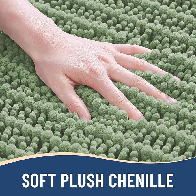 Arotive Luxury Chenille Bathroom Rug Mat, Extra Soft Thick Absorbent Shaggy Bath Rugs, Non-Slip Machine Wash Dry, Plush Bath Mats for Bathroom, Shower and Tub, 47x24, Sage Green - ModernBath