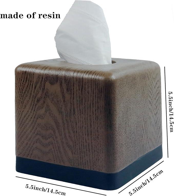 Hymmah Wooden Texture Square Tissue Box Cover Cube Tissue Holder Unique Design Klenex Box Dispenser for Bathroom Vanity Counter Tops Also Great for Bedrooms and Living Rooms - ModernBath
