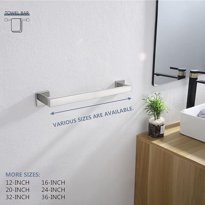 KOKOSIRI 16-Inch Single Towel Bar, Bathroom Kitchen Towel Holder, Wall Mounted SUS304 Stainless Steel Towel Rack, Polished Chrome, B4003CH-L16 - ModernBath