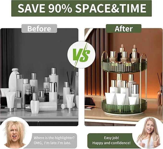 YCIA&DONE 360 Rotating Makeup Organizer and Storage for Vanity Countertop 2 Tiers, High Capacity Cosmetic Skincare Perfume Organizers for Dresser Bathroom Lazy Susan (Vintage Green) - ModernBath