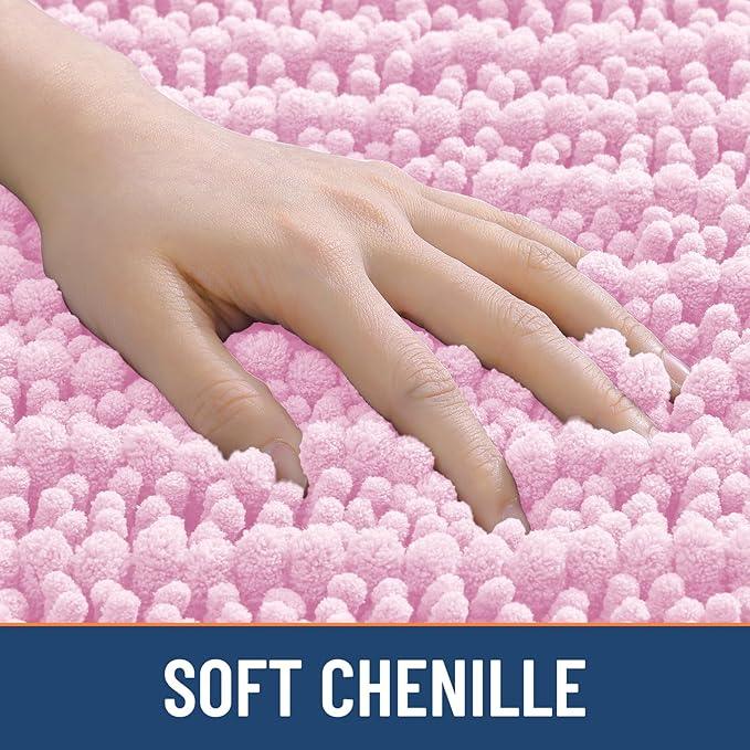 Smiry Bathroom Rugs Mat 24x16, Extra Soft Absorbent Chenille Bath Rugs, Non Slip Rubber Backing Machine Washable Quick Dry Bath Mats for Bathroom Floor, Tub, Shower, Home Decor Accessories, Pink - ModernBath