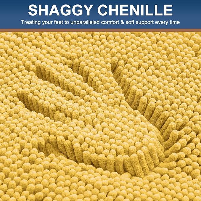 Smiry Luxury Chenille Bathroom Rugs 24x16, Extra Soft and Absorbent Shaggy Bath Mat, Machine Washable, Non-Slip Plush Carpet Runner for Tub, Shower, and Floor, Home Decor Accessories, Yellow - ModernBath