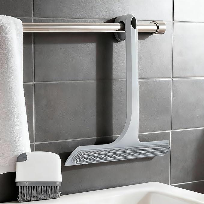 Mesiiloly 10.7“ Wide All-Purpose Shower Squeegee for Glass Doors, Squeegee for Shower Glass with Hook, Window Squeegee with Double-Ended Gap Brush Set for Shower, Bathroom, Car Glass, Mirror (Gray) - ModernBath