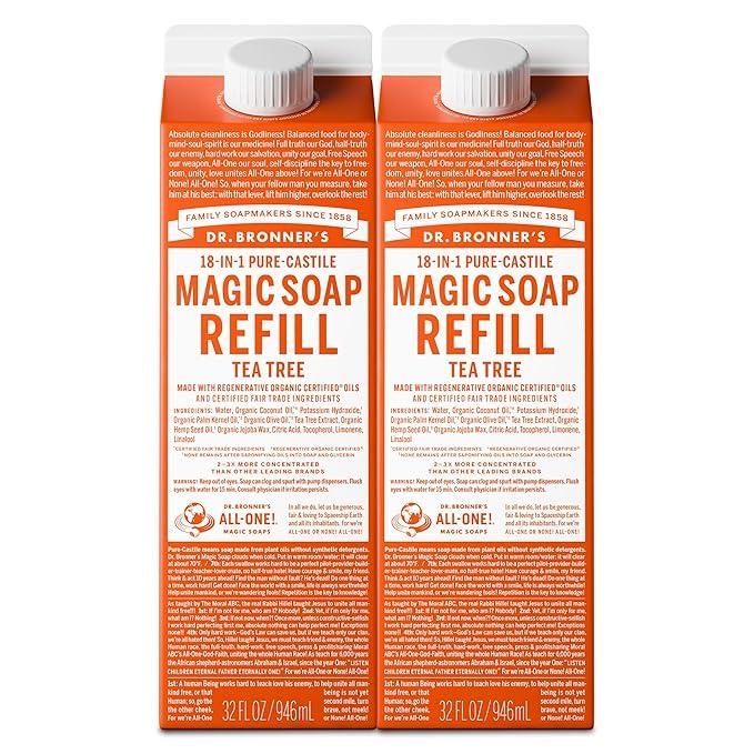 Dr. Bronner's Magic Soap-Pure-Castile Liquid Soap Refill (Tea Tree, 32 ounce, 2-Pack)-Regenerative Organic Certified Oils, For Body, Hair, Laundry, Pets & Dishes, Concentrated, Vegan, Non-GMO - ModernBath