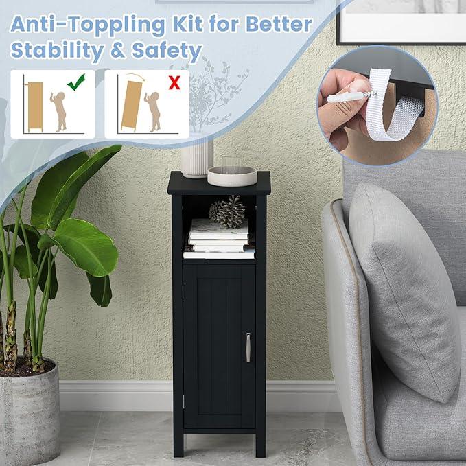 DORTALA Bathroom Floor Storage Cabinet, Bathroom Storage Organizer w/Single Door & Adjustable Shelf, Corner Floor Cabinet for Bathroom, Living Room, Kitchen, Black - ModernBath