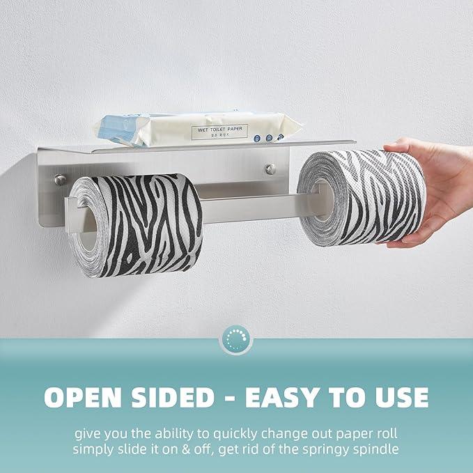 Angle Simple Bathroom Toilet Paper Holder, SUS 304 Stainless Steel Toilet Tissue Roll Holder with Storage Shelf, Wall Mount - ModernBath