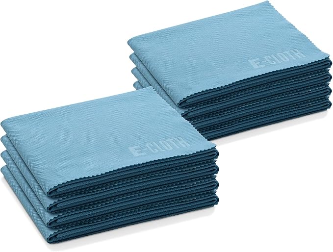 E-Cloth Glass & Polishing Cloths, Premium Microfiber Glass Cleaner, Great for Windows, Glass and Mirrors, Washable and Reusable, 100 Wash Guarantee, Alaskan Blue, 8 Pack