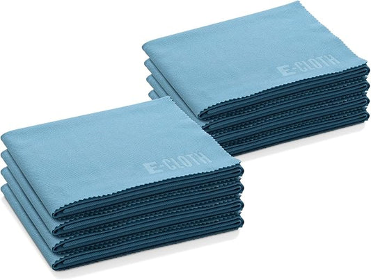 E-Cloth Glass & Polishing Cloths, Premium Microfiber Glass Cleaner, Great for Windows, Glass and Mirrors, Washable and Reusable, 100 Wash Guarantee, Alaskan Blue, 8 Pack
