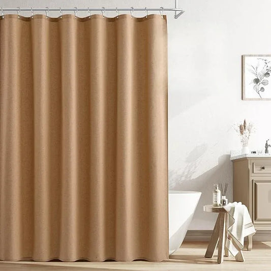 Naturoom Camel Linen Shower Curtain, Country Boho Farmhouse Bath Decor Shower Curtains Neutral Cloth Weighted Textured Fabric Bath Curtain Liner with Hooks, 72x78 - ModernBath