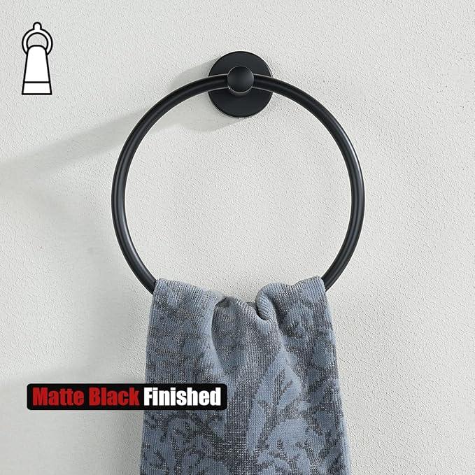 JQK Black Towel Ring, 304 Stainless Steel Matte Black Hand Towel Holder for Bathroom, Wall Mount, TR130-PB - ModernBath