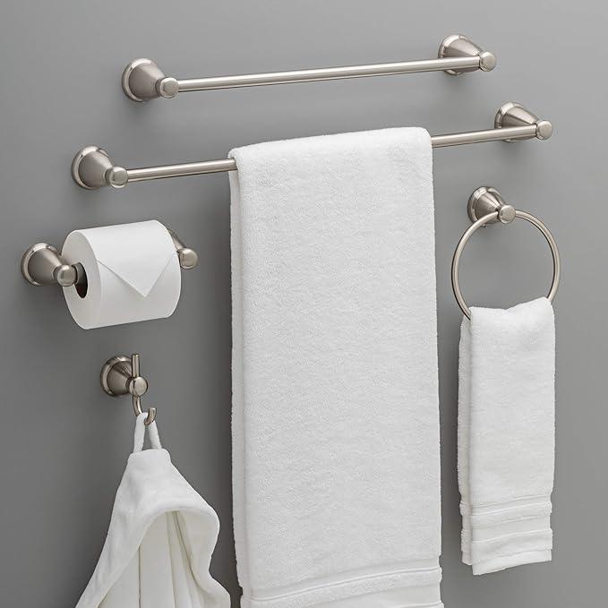 Franklin Brass Kinla 5-Piece Bathroom Set Satin Nickel 18" and 24" Towel Bar Racks, Toilet Paper Holder, Ring, Hook KIN5PC-SN - ModernBath