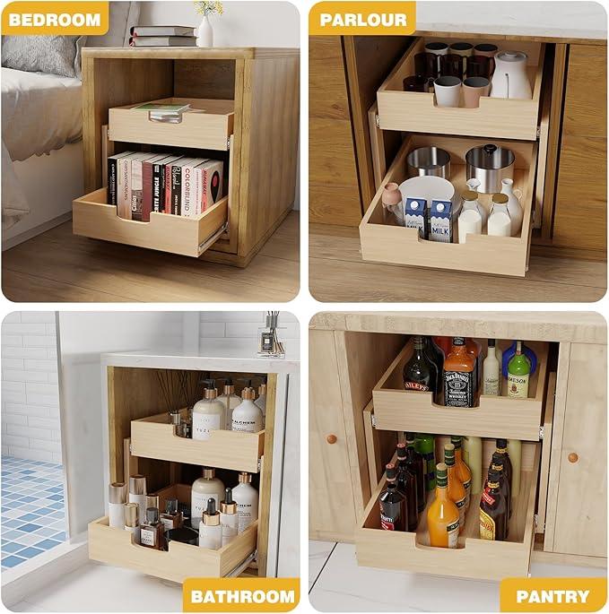 Pull Out Cabinet Organizer, 17''W×21''D×16''H Soft Close Slide Out Wooden Pull out Drawers, Double Tier Slide out Wood Cabinet Organizer, for Base Cabinet Organization in Kitchen, Pantry, Bathroom - ModernBath