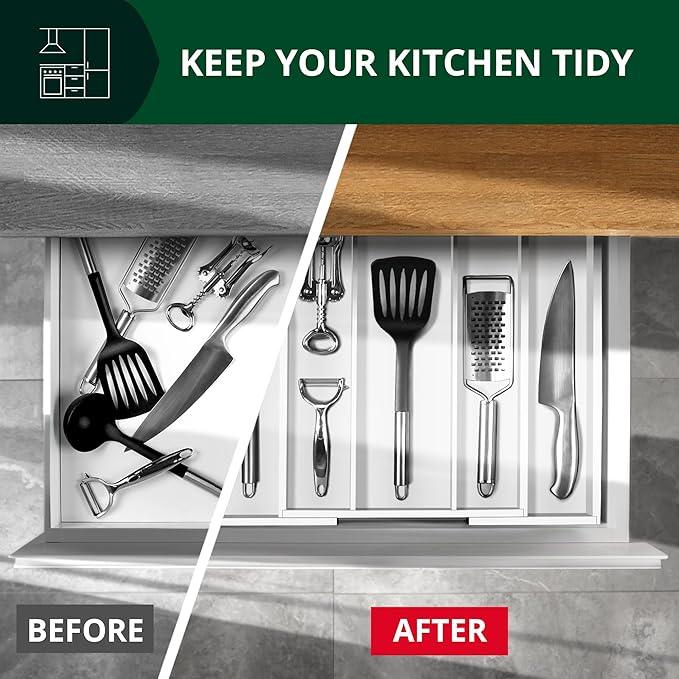 ROYAL CRAFT WOOD Luxury Bamboo Kitchen Drawer Organizer - Silverware Organizer - Utensil Holder and Cutlery Tray with Grooved Drawer Dividers for Flatware and Kitchen Utensils (5 Slot, White) - ModernBath
