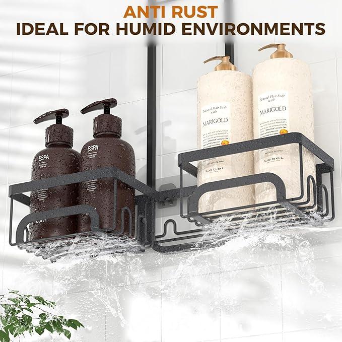 REINHARDT Shower Caddy Hanging for Handheld Showerheads Adjustable Split Shower Caddy, Rustproof Shower Organizer with Hooks for Razors Over the Head Caddy with Soap Holder Bathroom Accessories, Black - ModernBath
