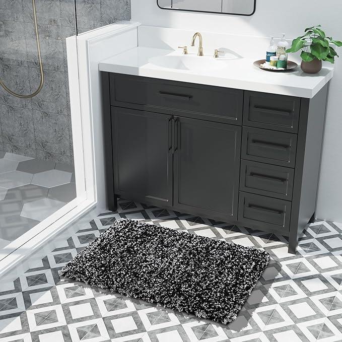 Yimobra Bath Rugs for Bathroom 32x20, Ultra Soft and Water Absorbent Bath Mats, Non Slip Plush Shower Rugs, Microfiber Thick Matts for Bathroom Floor/Tub, Machine Washable, 32"x 20", Black and White - ModernBath