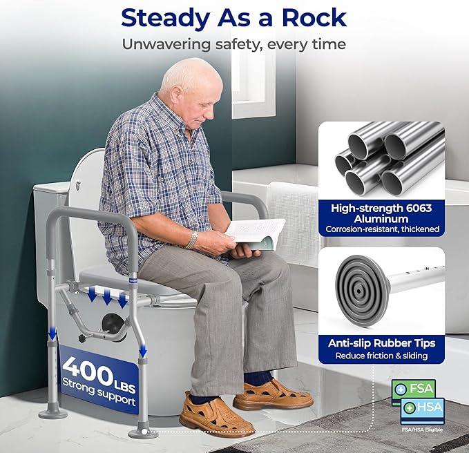T1 Toilet Seat Riser for Seniors, Raised Toilet Seat with Handles with Adjustable Height Width, 400lb Elevated Commode Chair with Side Clamps, Handicap Toilet Seat for Elderly - ModernBath