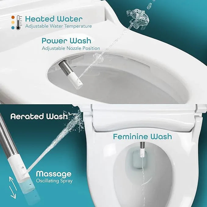BidetMate 1000 Series Smart Toilet Seat with Heated Water, Wireless Remote, and Warm Air Dryer - Adjustable and Self-Cleaning electric bidet seat - Multiple Wash Settings - Elongated - ModernBath