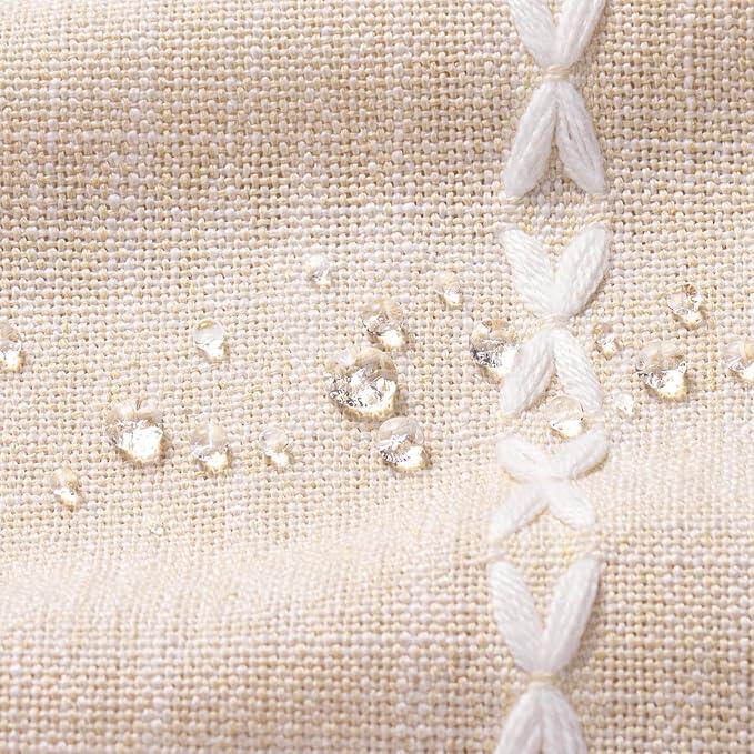 MitoVilla No Hooks Required Boho Farmhouse Shower Curtain with Snap-in Liner, Cotton Linen Fabric Shower Curtains with Tassels for Rustic Neutral Bathroom Decor, Beige/Cream, 72 x 74 - ModernBath